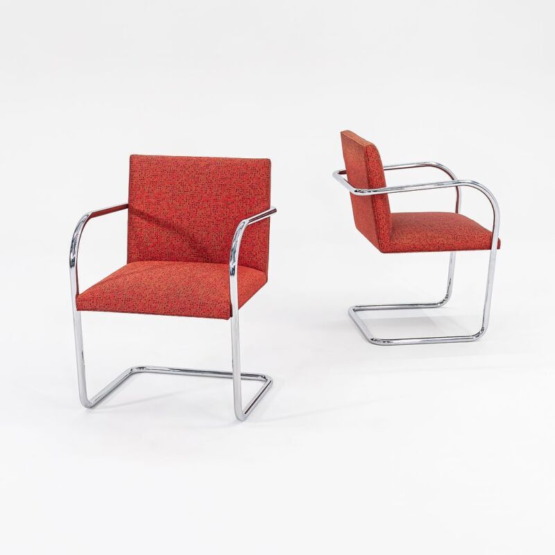2007 Mies Van Der Rohe Knoll Tubular Brno Dining Arm Chairs In Red 15x Available