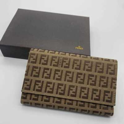 ★FENDI★ナパレザー トリフォールドウォレット FENDI Tri-fold Wallet Logo Canvas Leather Brown Unisex