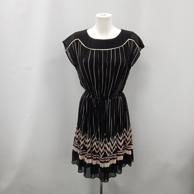 Oasis Fit Flare Dress UK 10 Black White Striped Cap Sleeve New NWT FPL-RMF