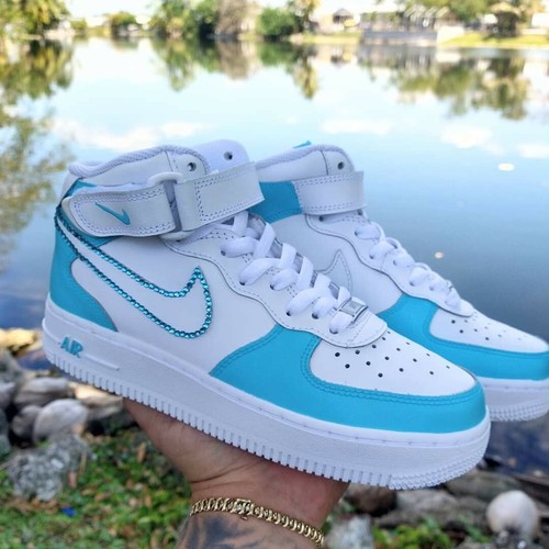 Pre-owned Air Force Custom Pastel  1diamond Blue Multi Size Women's In White
