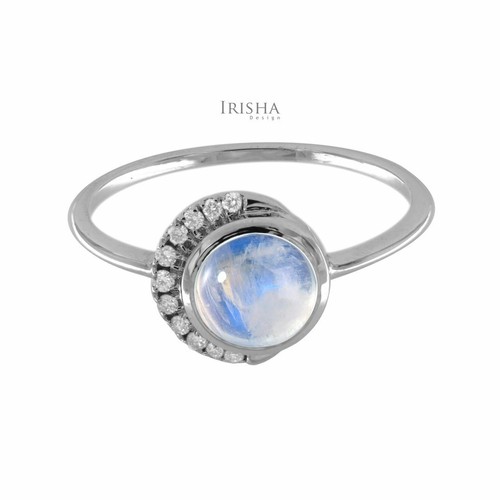 Pre-owned Irisha Designs 0.08 Ct. Pave Set Diamond-rainbow Moonstone Wedding Ring Christmas Gift 14k Gold In F-g