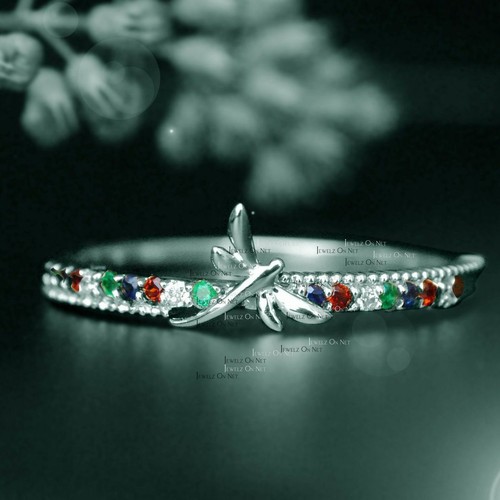 Pre-owned J.o.n 14k Gold Genuine Diamond Emerald Blue Sapphire Dragonfly Wedding Ring Jewelry In Yellow