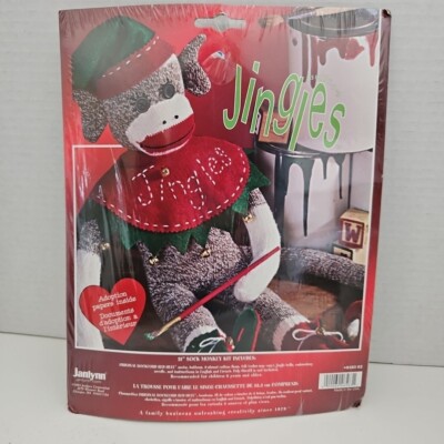 Janlynn Christmas JINGLES Make Your Own SOCK MONKEY Kit Adoption Papers New
