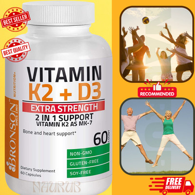 Bronson Vitamin K2 MK-7 Plus Vitamin D3 Extra Strength - 60 Capsules