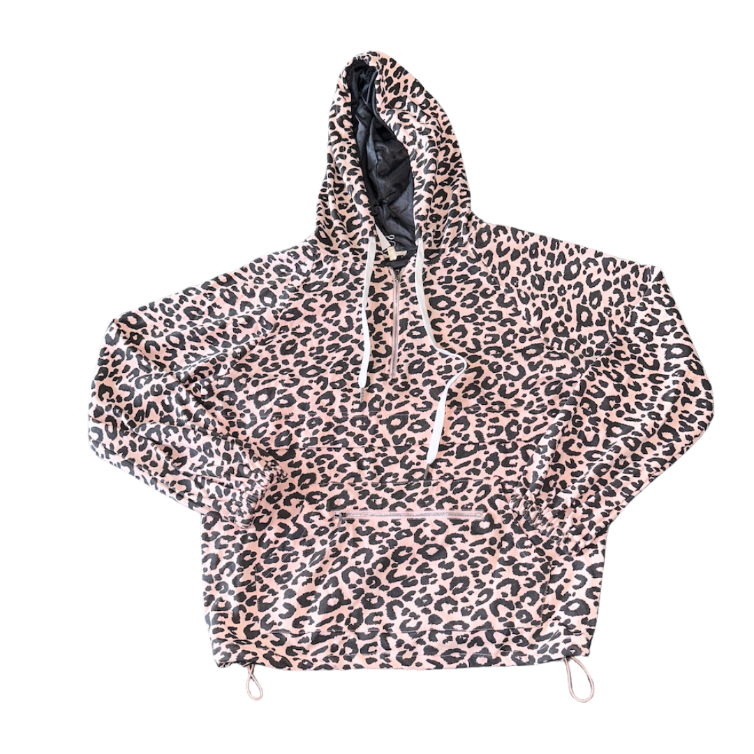 Pink Oversized Leopard Print Half Zip Hoodie Size Small | eBay