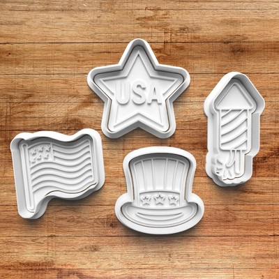4th of July Cookie Cutter Set – Patriotic USA PLA Embossers – American Flag,