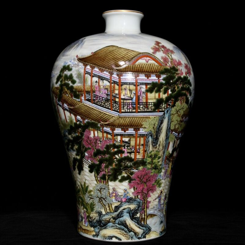 Chinese Exquisite Handmade Figures Landscape Pattern Porcelain Vase