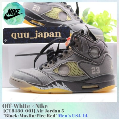 Off-White × Nike Air Jordan 5 Black / Muslin / Fire Red CT8480-001 Men's US4-14
