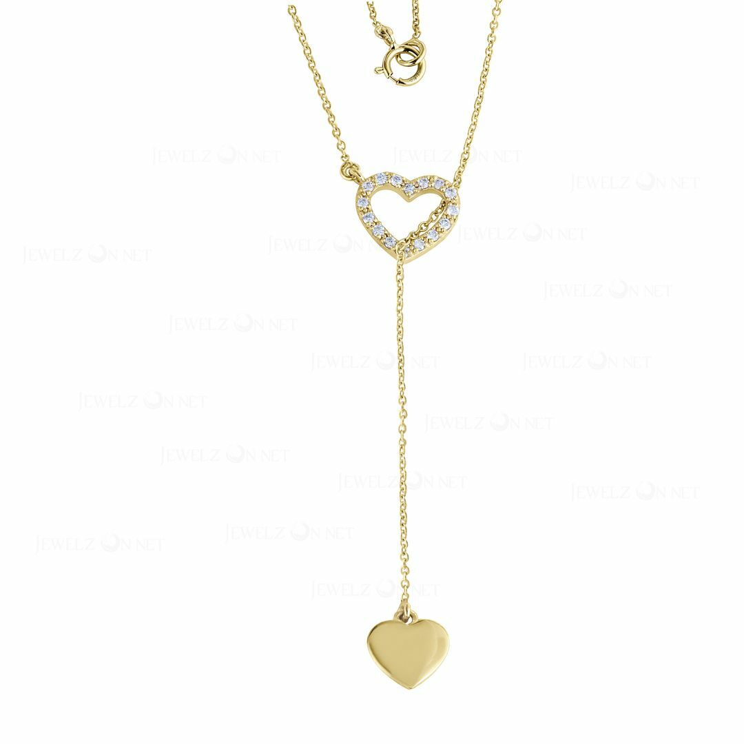 Pre-owned J.o.n 14k Gold Genuine Diamond Double Heart Lariat Gift Jewelry Necklace In White