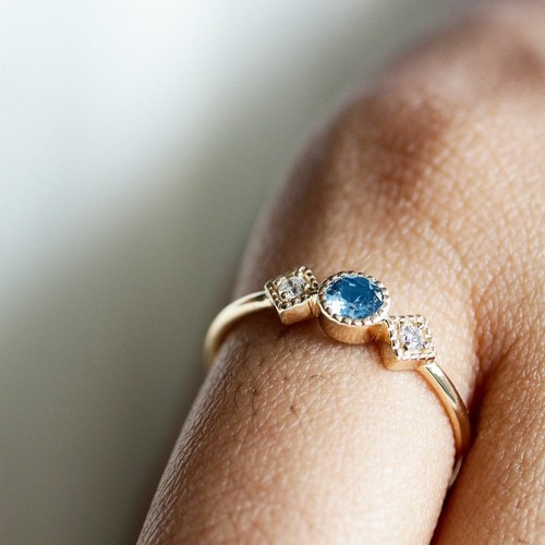 Pre-owned J.o.n 14k Gold Genuine Diamond And Aquamarine Gemstone Birthday Gift Ring Fine Jewelry In White