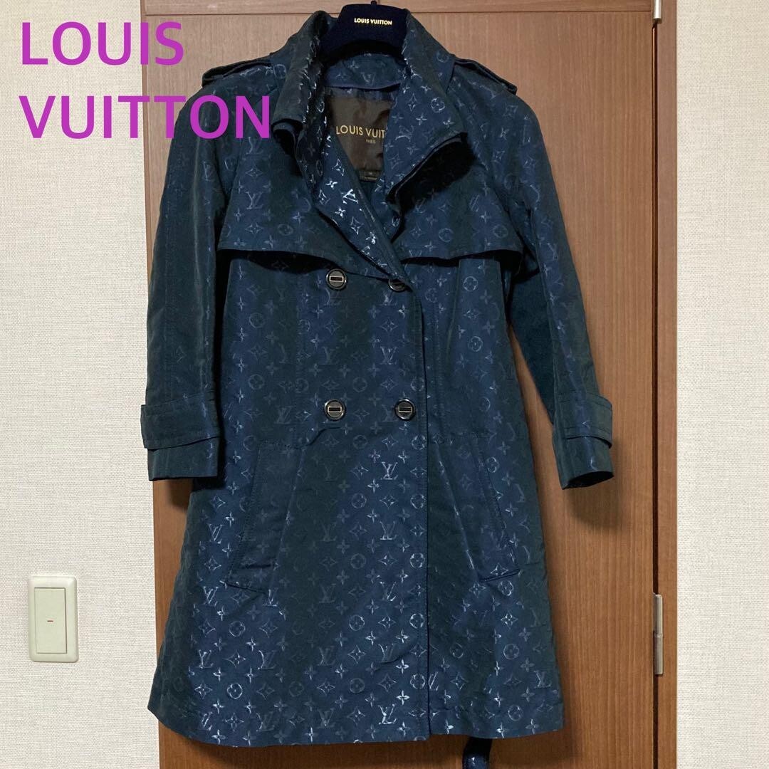 LOUIS VUITTON 裏地モノグラム ウール ピーコート サイズ38 Louis Vuitton Monogram Trench Coat Jacket Navy 38 LV JPN | eBay