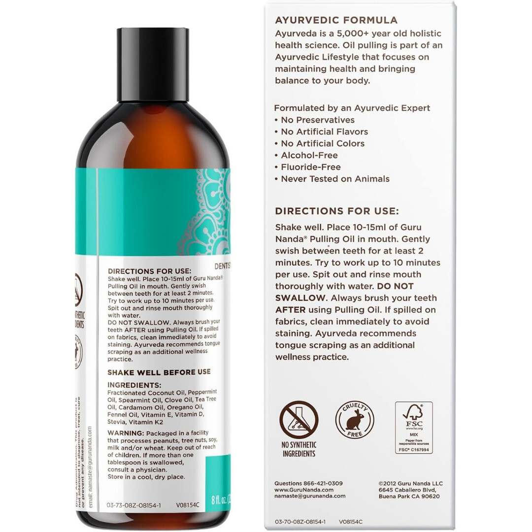 GuruNanda Cocomint Pulling Oil with 7 Essential Oils Vitamins D, E & K2 - 1 Pack