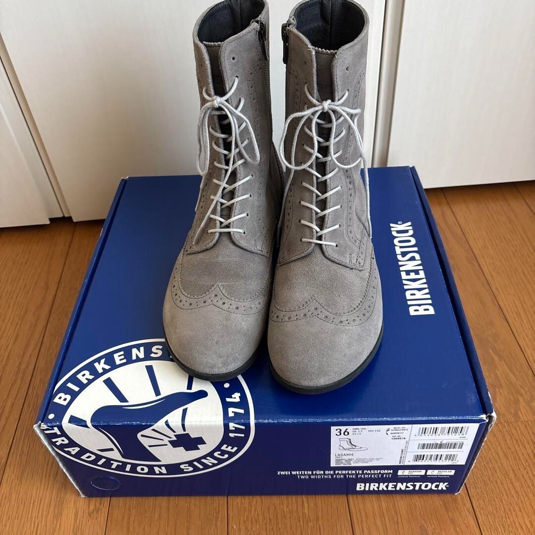 BIRKENSTOCK ララミー レディース 36サイズ BIRKENSTOCK LARAMIE Lace Up Leather Boots Grey Side Zip