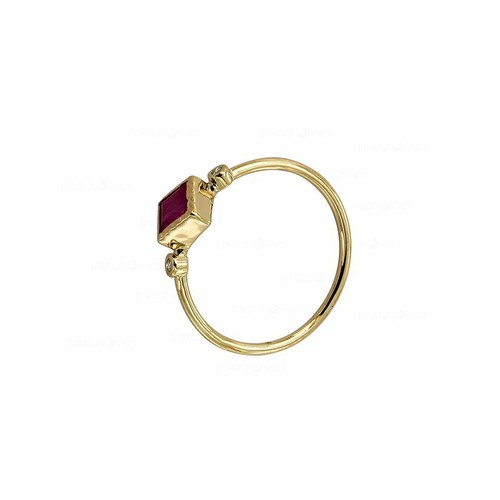 Pre-owned J.o.n Gold Genuine Diamond And Square Shape Ruby Wedding Ring Fine Jewelry In White