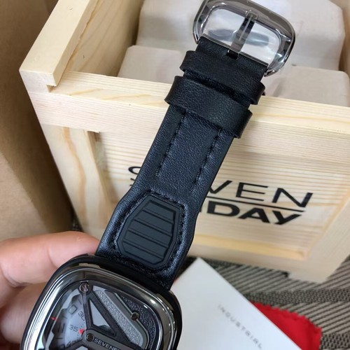 Pre-owned Sevenfriday M-series Spaceship Automatic Black Leather Strap Mens Watch M3/01