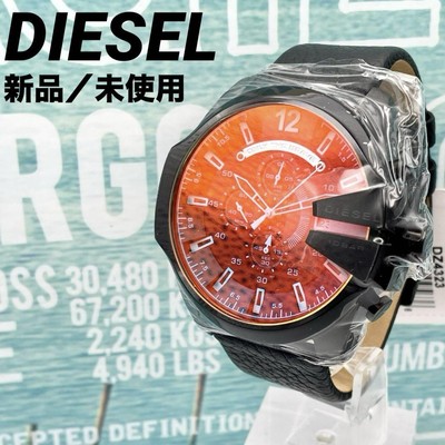 Diesel DZ-4323 Men's Chronograph Watch Leather Strap Orange Polished New Battery