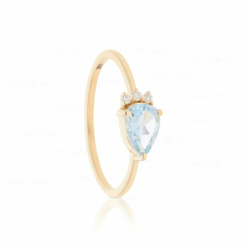 Pre-owned J.o.n 14k Gold Genuine Diamond And Aquamarine Ring Anniversary Gift Fine Jewelry In White