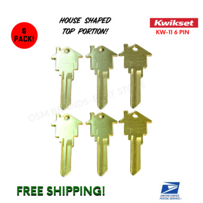 HOUSE-APARTMENT KEY BLANKS 6 PACK KWIKSET Brass House Shaped KW-11-6 PIN