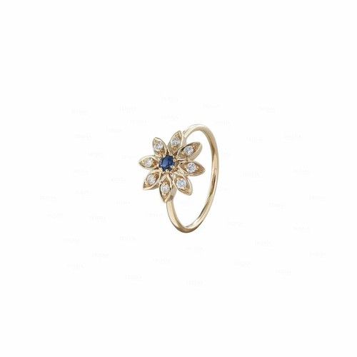 Pre-owned Irisha Designs Genuine Diamond Blue Sapphire Felicia Floral Design 14k Gold Fine Jewelry Ring In White