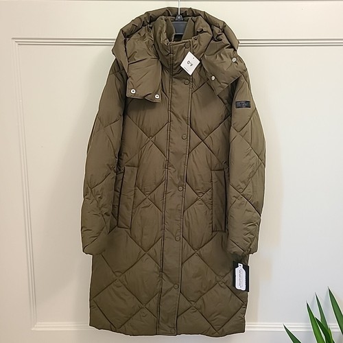 Pre-owned Dkny Women's Long Green Hood Puffer Jacket 0°f Warmth Factor Sz Xs Msrp $380