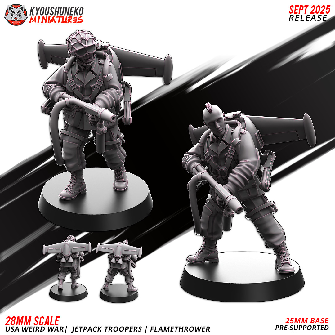 Jetpack Troopers Flamethrower – 28mm DnD Miniatures | Kyoushuneko
