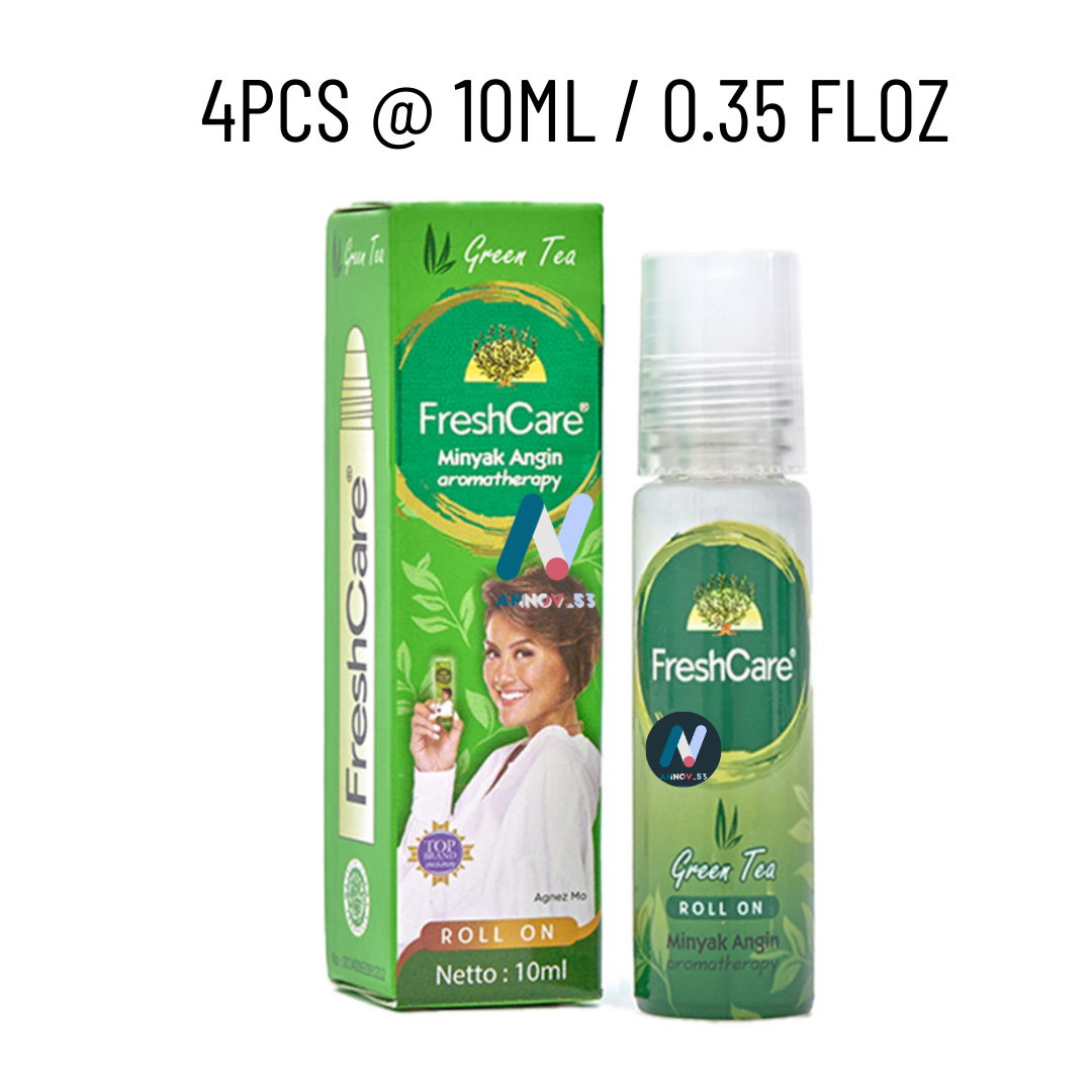 FRESHCARE Minyak Angin GREEN TEA Herbal Aromatherapy Roll On Medicated Oil 4pcs