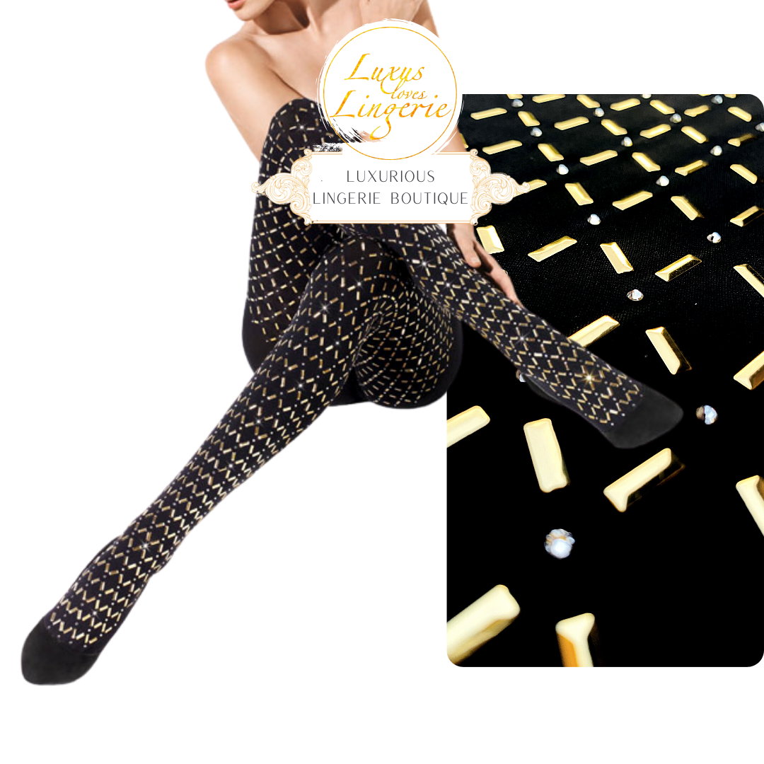 Collant Wolford Matrix Crystal – Noir à Cristaux Dorés, Neuf Avec étiquettes