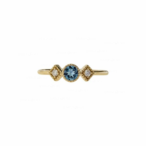 Pre-owned J.o.n 14k Gold Genuine Diamond And Aquamarine Gemstone Birthday Gift Ring Fine Jewelry In White