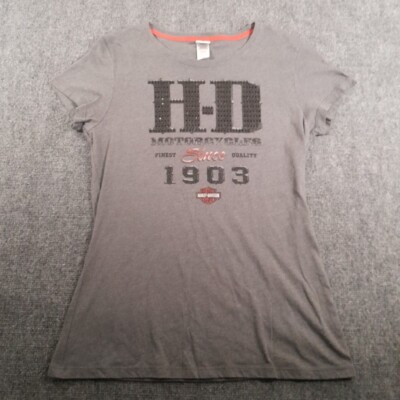 Harley Davidson T Shirt Womens L Gray Soux City Iowa Big Spellout Motorcycles 