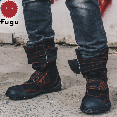 Black Red Fugu Sa-Me Unisex Japanese Shoes & Boots. Perfect Burning Man Shoes