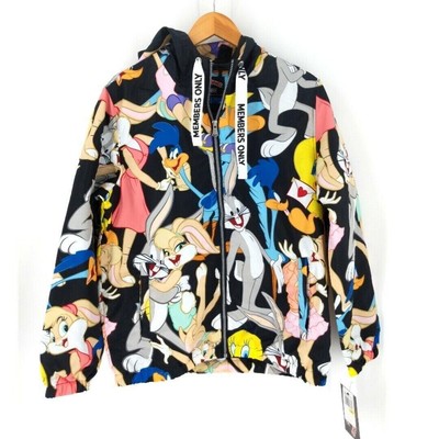 Looney Tunes Members Only Jacket Womens Small Hood Full Zip Windbreaker New