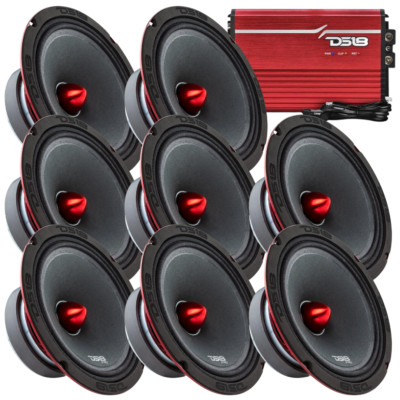 8x DS18 PRO-X8BM 8'' Mid-Range Speakers + 1x Red FRP-2.5K  Mono Amplifier