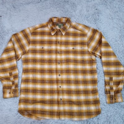 Gander Mountain Mens Shirt Button Up Yellow L Plaid Pockets Warm Cozy