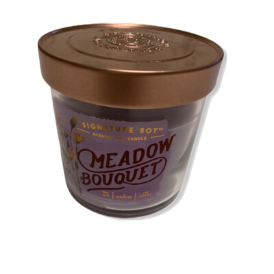 Signature Soy Glass Jar Candle Meadow Bouquet 4 oz Gardenia Magnolia Purple NEW
