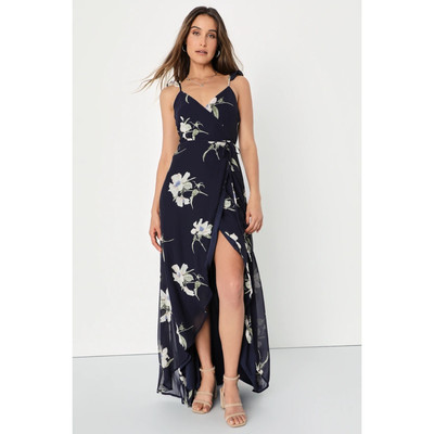 Lulus Womens Dress All Mine Navy Blue Floral Print High-Low Wrap Medium