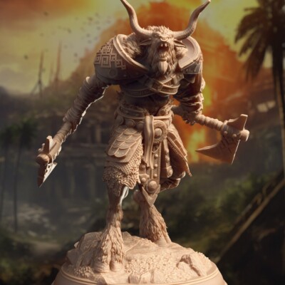 Hannes Vyrios Minotaur Barbarian Fighter Miniature | D&D DnD | 