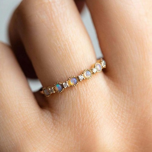 Pre-owned J.o.n 14k Gold Genuine Diamond And Opal Gemstone Engagement Ring Fine Jewelry In White