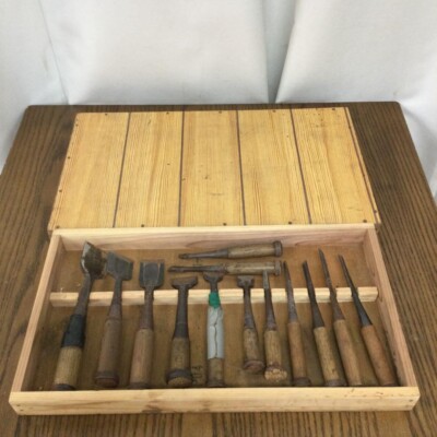 Japanese Chisel NOMI Vintage Carpenter Tool 13 set used w/case from Japan DIY FS