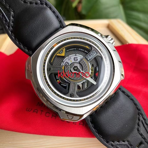 Pre-owned Sevenfriday W-series Blade Automatic Black Leather Strap Mens Watch W1/01