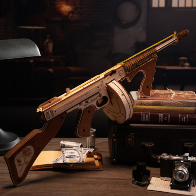 Rokr Thompson Submachine Gun Toy Gift for Boys Wooden Puzzle LQB01 Gun Model Kit
