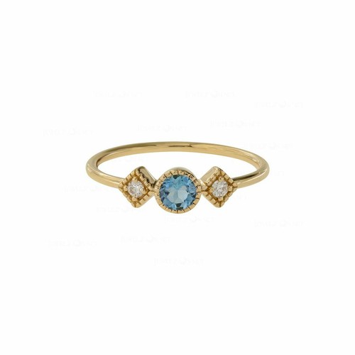 Pre-owned J.o.n 14k Gold Genuine Diamond And Aquamarine Gemstone Birthday Gift Ring Fine Jewelry In White