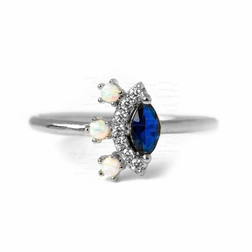 Pre-owned J.o.n 14k Gold Genuine Diamond Opal Blue Sapphire Gemstone Ring Fine Jewelry Gift In Yellow