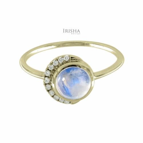 Pre-owned Irisha Designs 0.08 Ct. Pave Set Diamond-rainbow Moonstone Wedding Ring Christmas Gift 14k Gold In F-g