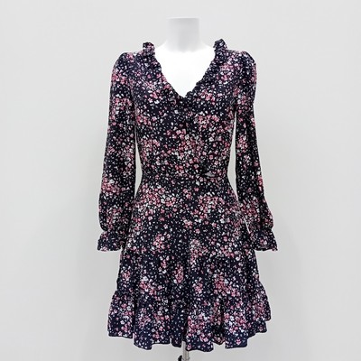 OASIS Ditsy Floral Dress Size UK 6 Black Pink V Neck Long Sleeve BNWT FLT-FPL