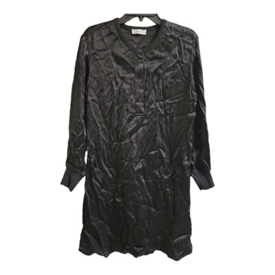 Sita Murt Womens Black Crew Neck Long Sleeve Button Front Shirt Dress Size 10/40