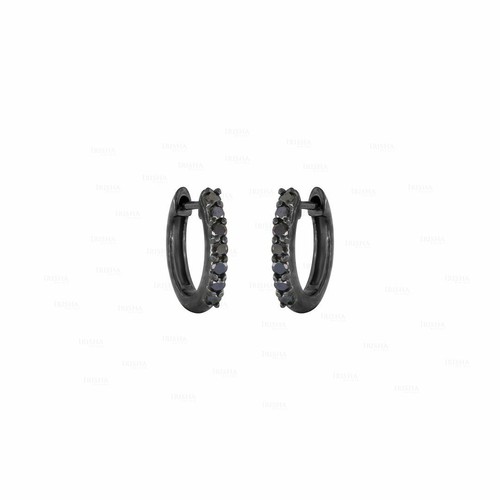 Pre-owned Irisha Designs Black Diamond 12 Mm Fine Huggie Hoop Earrings