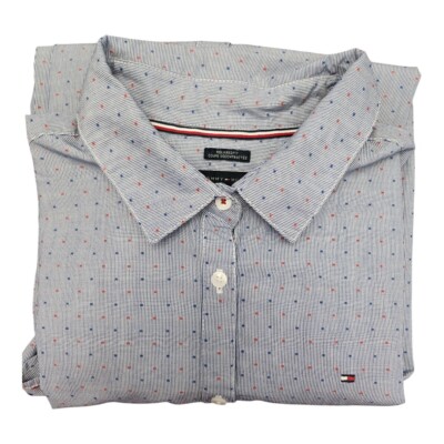 NWOT Womens Medium Tommy Hilfiger Blue Long Sleeve Polka Dot Blouse Button-up