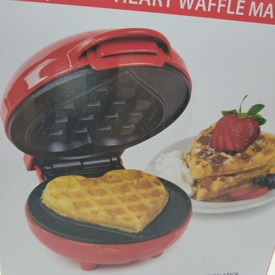 Nostalgia MyMini Heart Waffle Maker Non Stick Compact Red Breakfast Valentine
