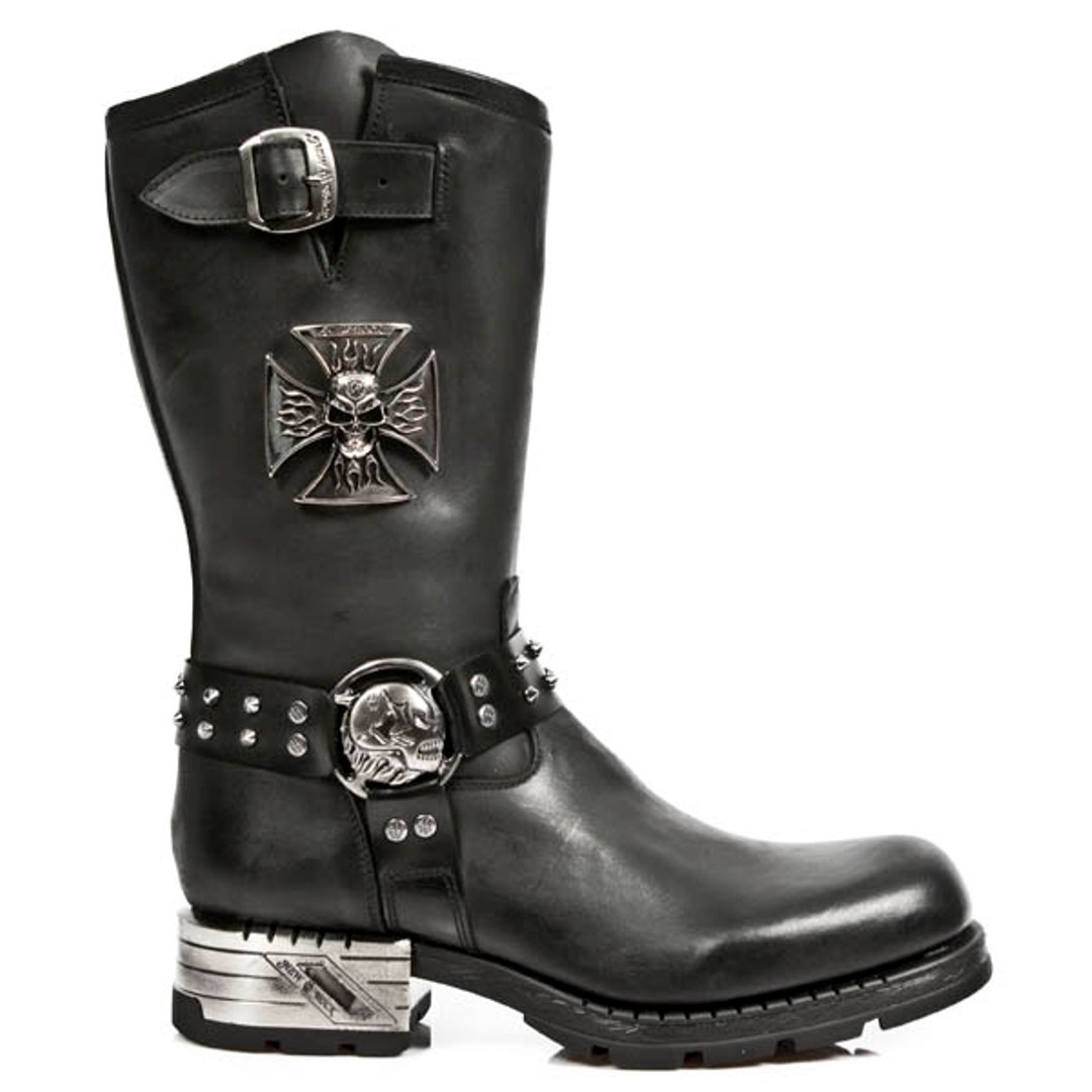 Pre-owned New Rock Newrock M.mr030 S1 Black - Rock Boots - Mens