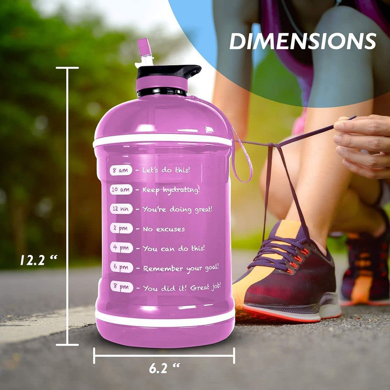 Motivational Time Marker Water Bottle with Straw Lid and Storage Sleeve, Pink, 1